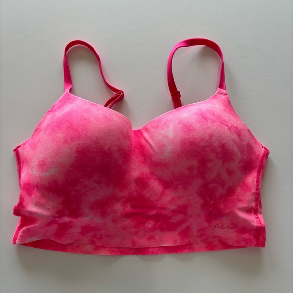Pink Victoria's Secret Wireless Sports Bralette Activewear Pink Tie Dye - Picture 2 of 5